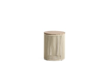 Dandara side table in steel, ecru rope cord and solid acacia wood Ø40cm FSC 100%