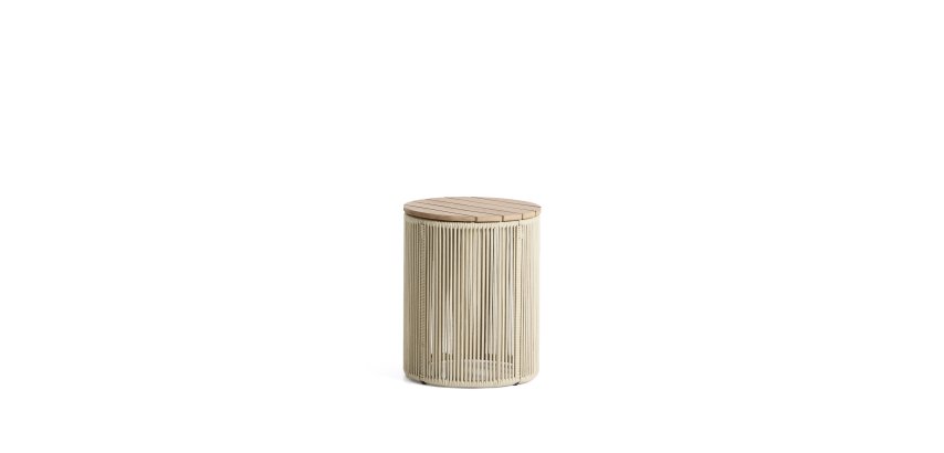 Table auxiliaire Dandara en acier, corde écrue et bois d’acacia Ø 40 cm FSC 100 %