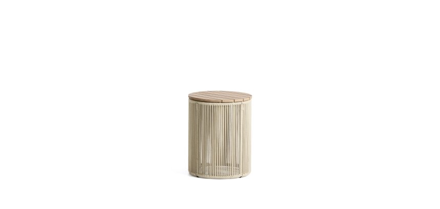 Dandara side table in steel, ecru rope cord and solid acacia wood Ø40cm FSC 100%