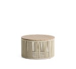 Tavolino Dandara in acciaio, corda écru e legno massiccio di acacia Ø 70 cm FSC 100%