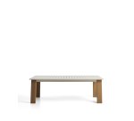 Table extensible Livorno en aluminium couleur écrue et pieds effet bois 233(350) x 100 cm