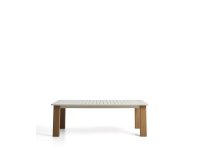 Livorno extendable table in ecru aluminium with wood-effect legs 233(350) x 100cm