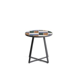 DE_Table d’appoint ronde Tella en acier galvanisé graphite et carreaux multicolores Ø45 cm