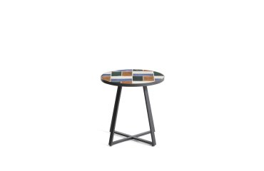 Tella round side table in graphite galvanised steel with multicoloured tiles Ø45 cm
