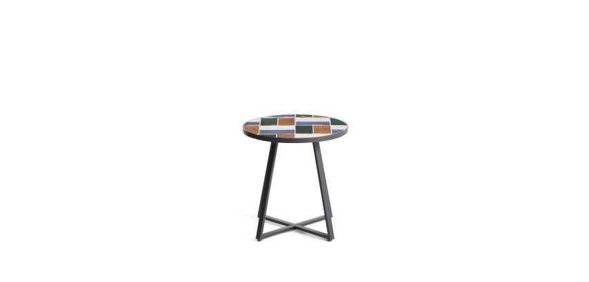 Table d’appoint ronde Tella en acier galvanisé graphite et carreaux multicolores Ø45 cm