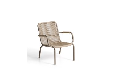 Salis stackable armchair in taupe aluminium and beige synthetic rope cord