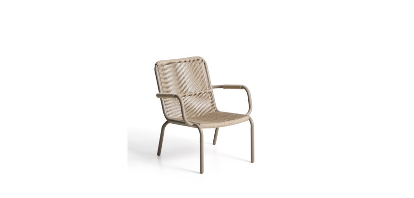 Salis stackable armchair in taupe aluminium and beige synthetic rope cord