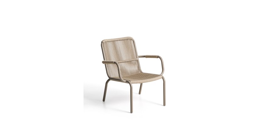 DE_Fauteuil empilable Salis en aluminium taupe et corde synthétique beige