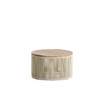 Tavolino Dandara in acciaio, corda écru e legno massiccio di acacia Ø 60 cm FSC 100%
