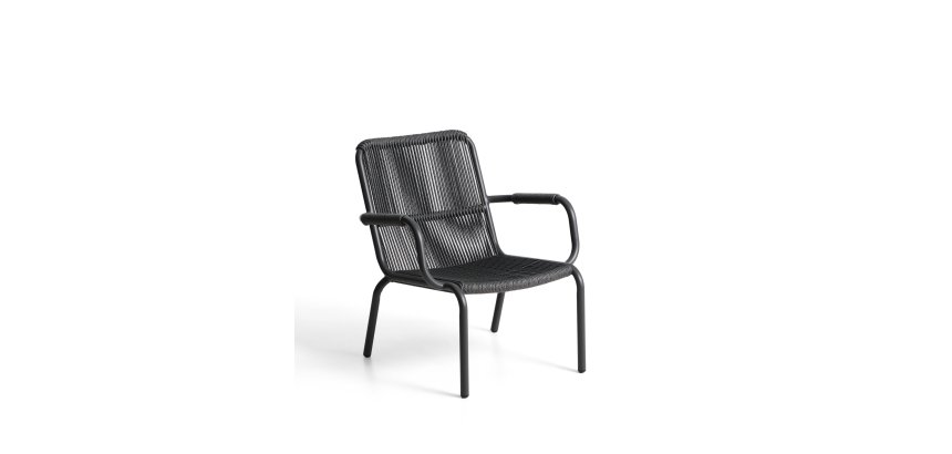 DE_Fauteuil empilable Salis en aluminium graphite et corde synthétique gris foncé