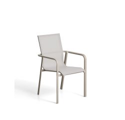 Chaise empilable d’extérieur Canea en textilène beige et aluminium taupe