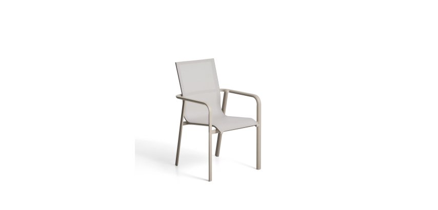 Canea stackable outdoor chair in beige texteline and taupe aluminium