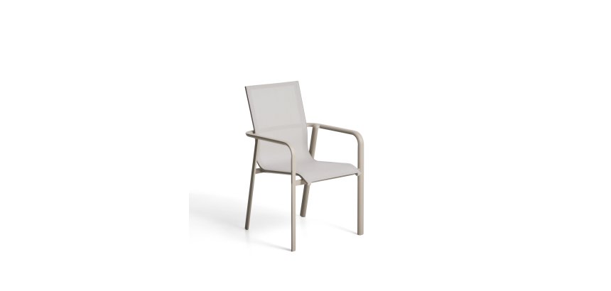 Chaise empilable d’extérieur Canea en textilène beige et aluminium taupe