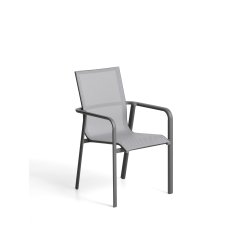 Chaise empilable d’extérieur Canea en textilène gris et aluminium graphite