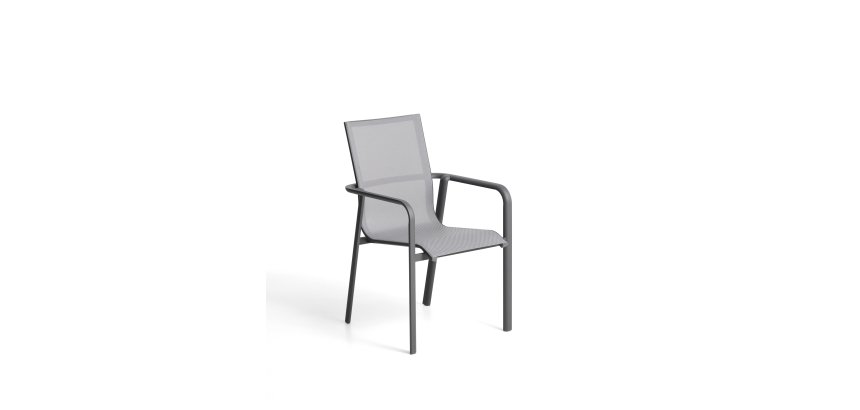 Chaise empilable d’extérieur Canea en textilène gris et aluminium graphite