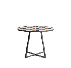 Table ronde Tella en acier galvanisé graphite et carreaux multicolores Ø120 cm