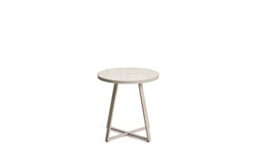 Table d’appoint ronde Tella en acier galvanisé et carreaux beiges Ø45 cm