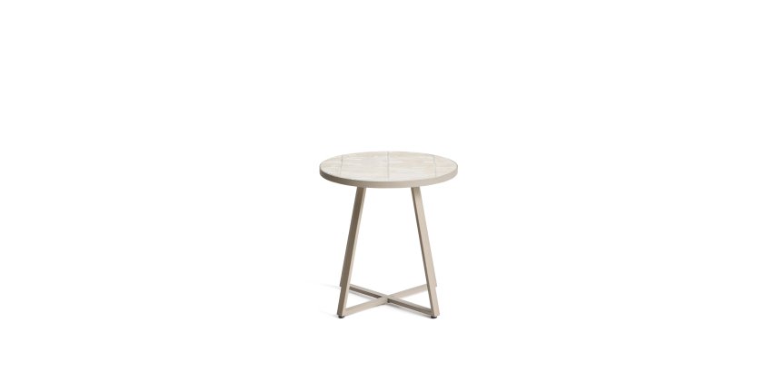 DE_Table d’appoint ronde Tella en acier galvanisé et carreaux beiges Ø45 cm