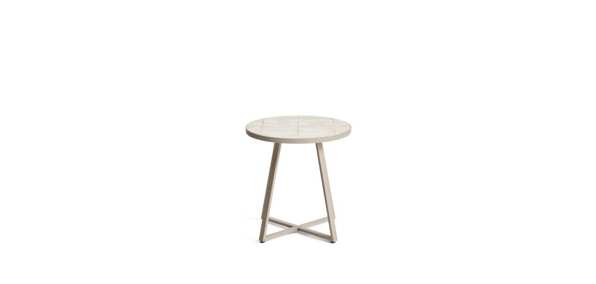 DE_Table d’appoint ronde Tella en acier galvanisé et carreaux beiges Ø45 cm