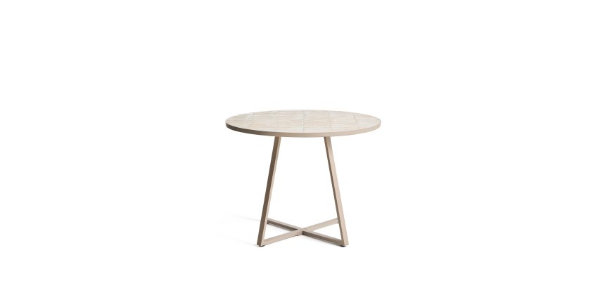 Tella round table in taupe galvanised steel with beige tiles Ø120cm