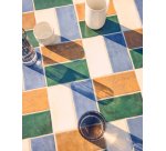 Table ronde Tella en acier galvanisé graphite et carreaux multicolores Ø120 cm