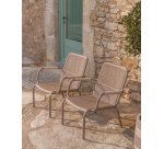 DE_Fauteuil empilable Salis en aluminium taupe et corde synthétique beige