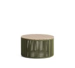 Tavolino Dandara in acciaio, corda verde e legno massiccio di acacia Ø 70 cm FSC 100%