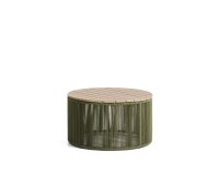 Table basse Dandara en acier, corde verte et bois d’acacia Ø 70 cm FSC 100 %