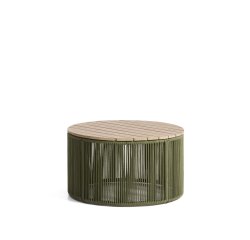 Dandara coffee table in steel, green rope cord and solid acacia wood Ø70cm FSC 100%