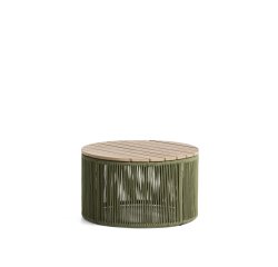 Dandara coffee table in steel, green rope cord and solid acacia wood Ø60cm FSC 100%