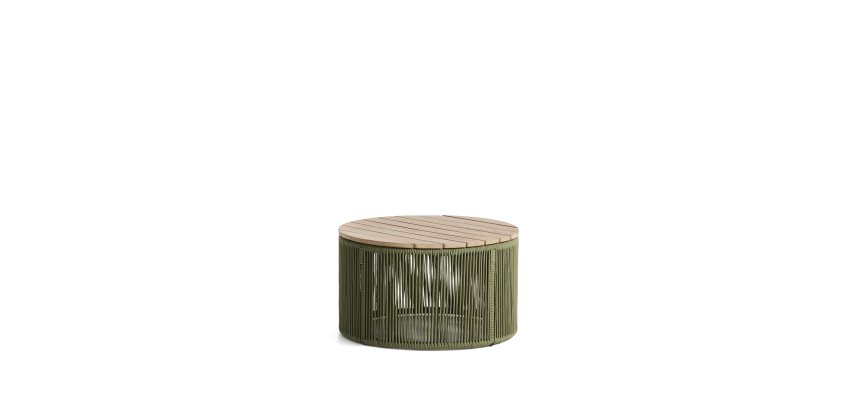 Table basse Dandara en acier, corde verte et bois d’acacia Ø 60 cm FSC 100 %