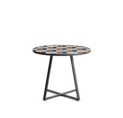 Table ronde Tella en acier galvanisé graphite et carreaux multicolores Ø90 cm