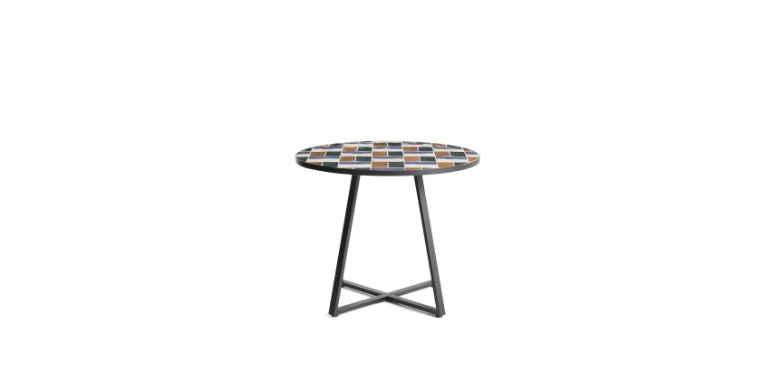 Tella round table in graphite galvanised steel with multicoloured tiles Ø90 cm