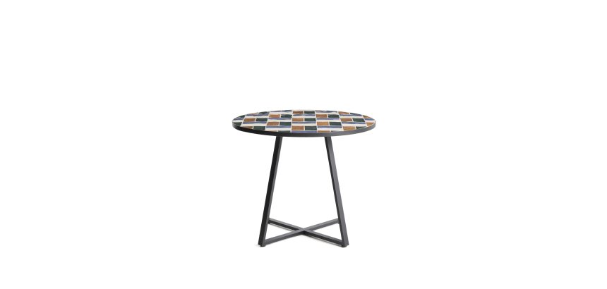 Table ronde Tella en acier galvanisé graphite et carreaux multicolores Ø90 cm