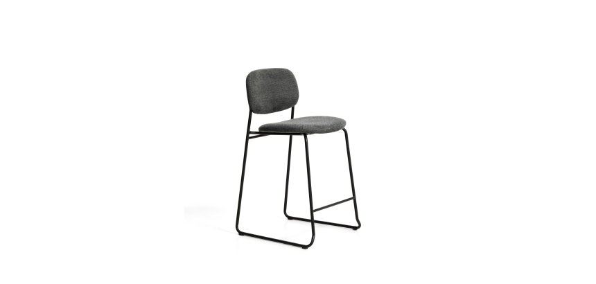 Tabouret empilable Meli en chenille grise et pieds en métal gris FSC Mix Credit 65 cm