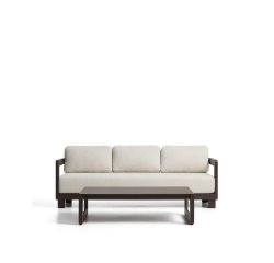 Nerano set with 3-seater sofa and coffee table in brown aluminium