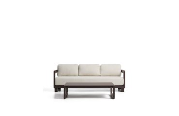 Ensemble Nerano canapé 3 places et table basse en aluminium marron