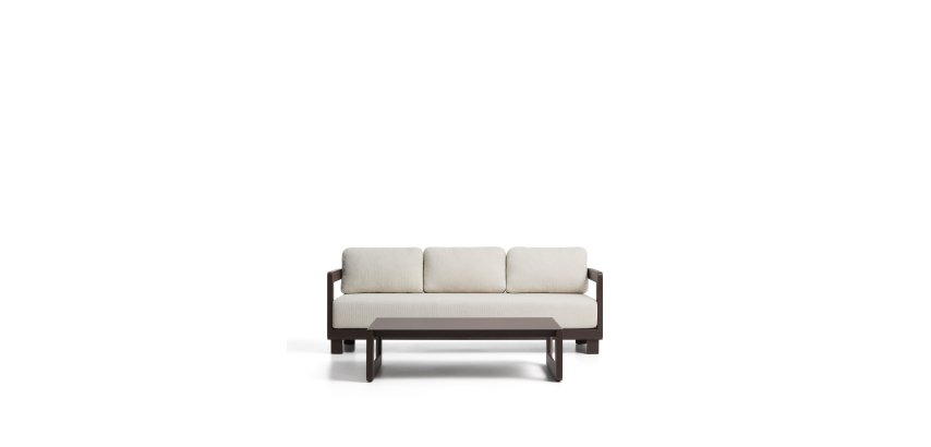 Nerano set with 3-seater sofa and coffee table in brown aluminium