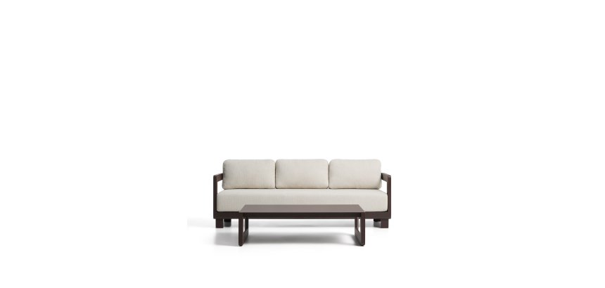 Ensemble Nerano canapé 3 places et table basse en aluminium marron