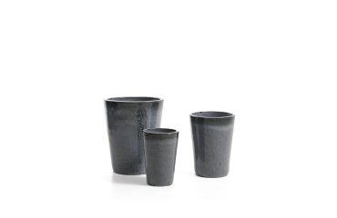 Ensemble Rotja de 3 pots de fleurs en terre cuite, finition bleue émaillée Ø 26 / 35 / 47 cm
