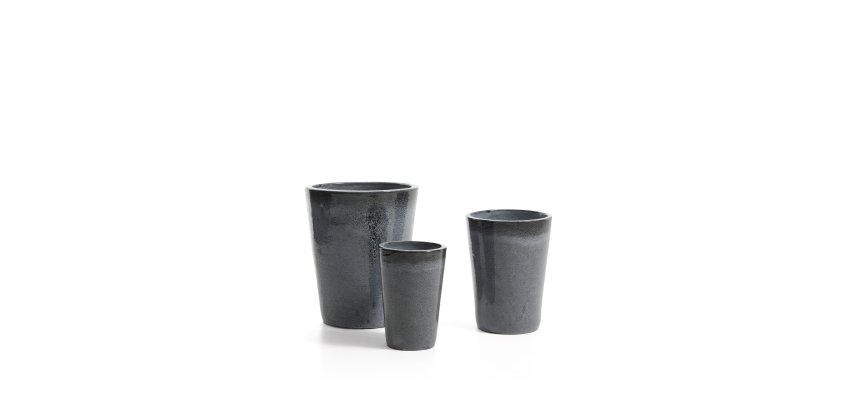 Ensemble Rotja de 3 pots de fleurs en terre cuite, finition bleue émaillée Ø 26 / 35 / 47 cm