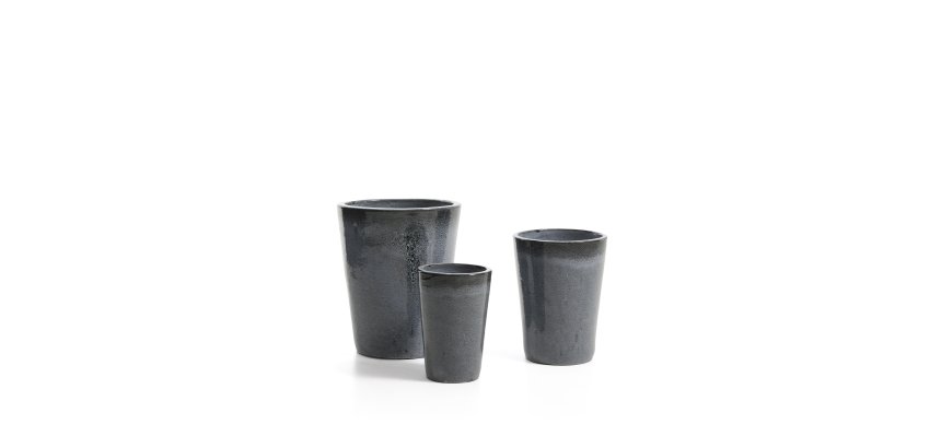 Rotja set of 3 terracotta planters with glazed blue finish Ø 26 / 35 / 47 cm