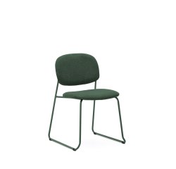 Chaise empilable Meli en chenille verte et pieds en métal vert FSC Mix Credit