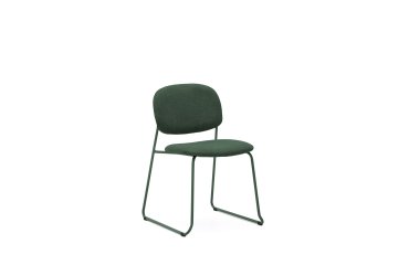 Chaise empilable Meli en chenille verte et pieds en métal vert FSC Mix Credit