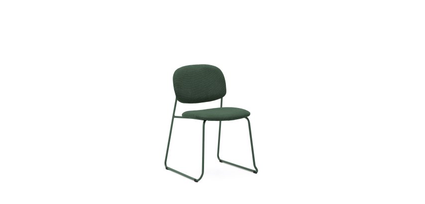 Sedia impilabile Meli in ciniglia verde e gambe in metallo verde FSC Mix Credit