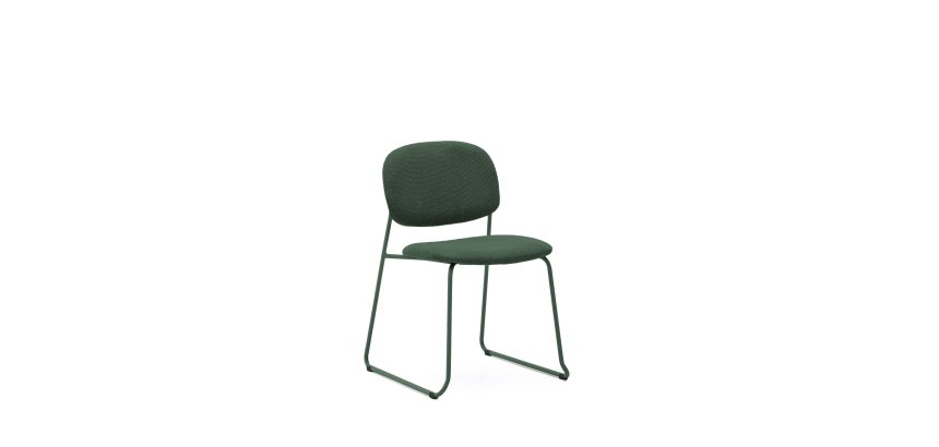 Chaise empilable Meli en chenille verte et pieds en métal vert FSC Mix Credit