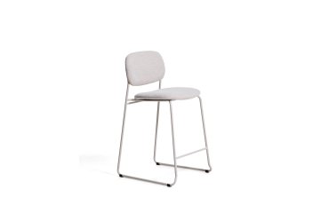 Tabouret empilable Meli en chenille beige et pieds en métal beige H.65 cm