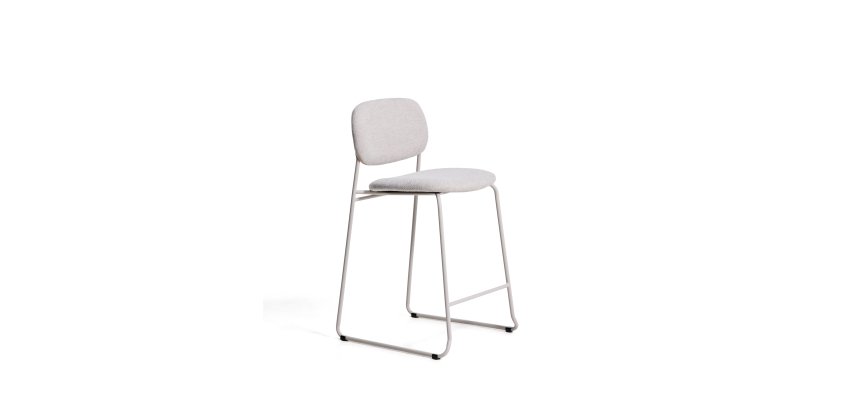 Stackable Meli stool in beige chenille and beige metal legs H.65 cm