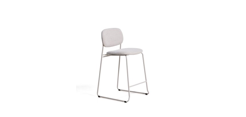 Tabouret empilable Meli en chenille beige et pieds en métal beige H.65 cm