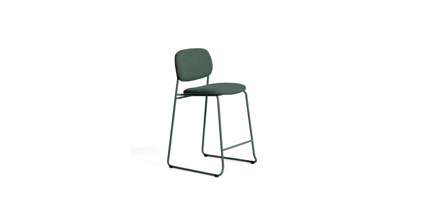 Tabouret empilable Meli en chenille verte et pieds en métal vert FSC Mix Credit 65 cm